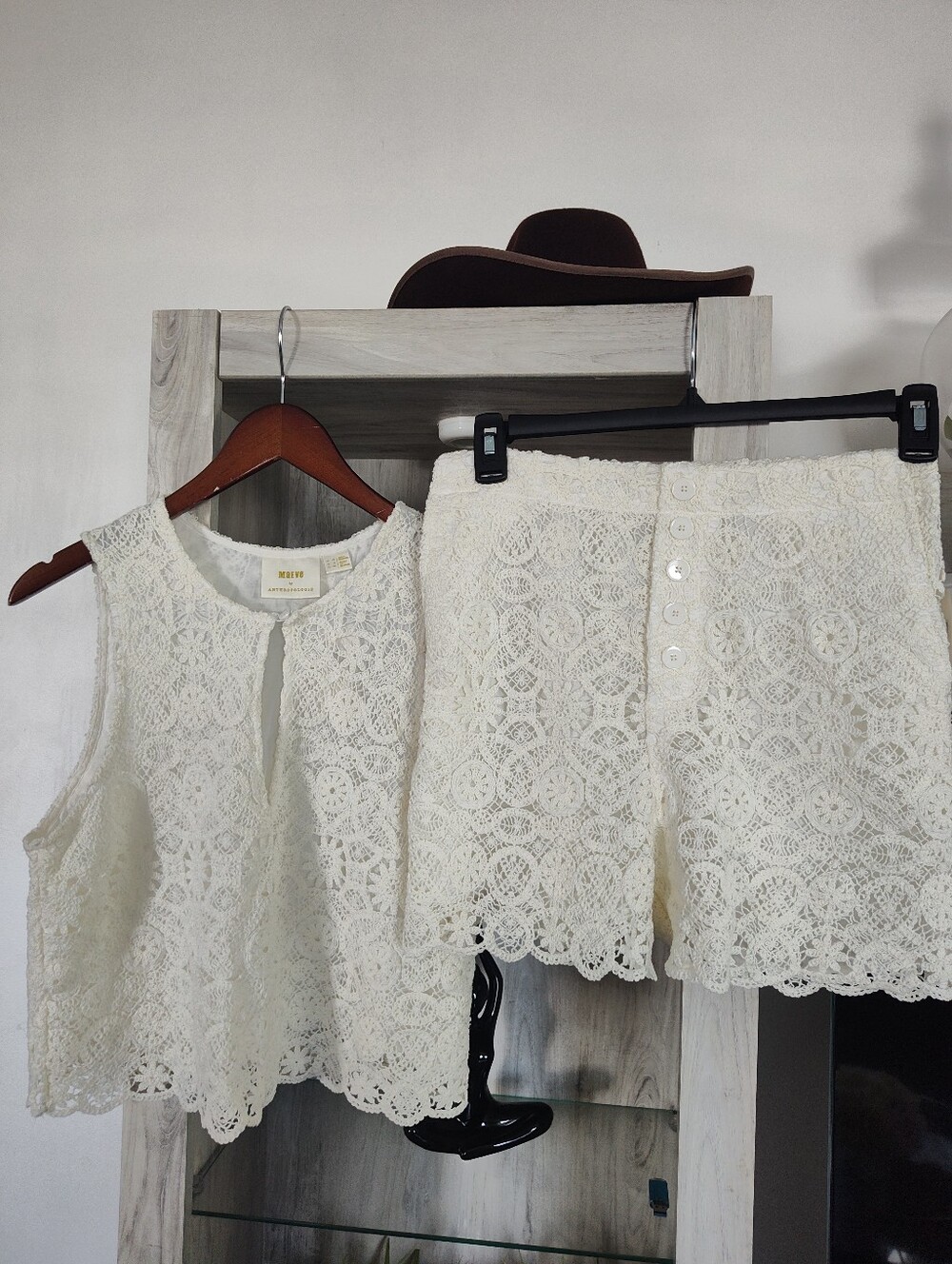 Maeve By Anthropologie Girls' Ivory Crochet Lace Tank Top & Shorts Set